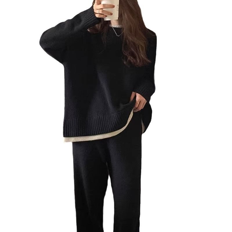 High-Quality Autumn New Sweater Wide-Leg Pants Women's Two-Piece Set Sports Casual Fashion Suit_voghion.com