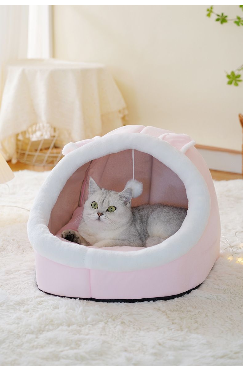 Cuccia invernale per gatti semichiusa, calda, morbida, confortevole, per un sonno profondo, rimovibile e lavabile, semplice, grigio_voghion.com
