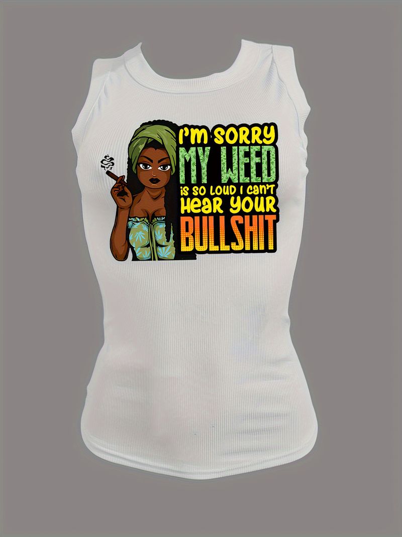 Women's high elastic small ribbed fashion printed vest_voghion.com