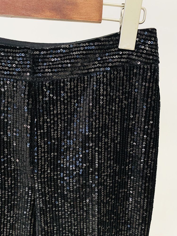 GraceChic GraceChic En stock 2025 Mode européenne et américaine Nouveau blazer croisé en velours à sequins, coupe ajustée, pantalon évasé_voghion.com