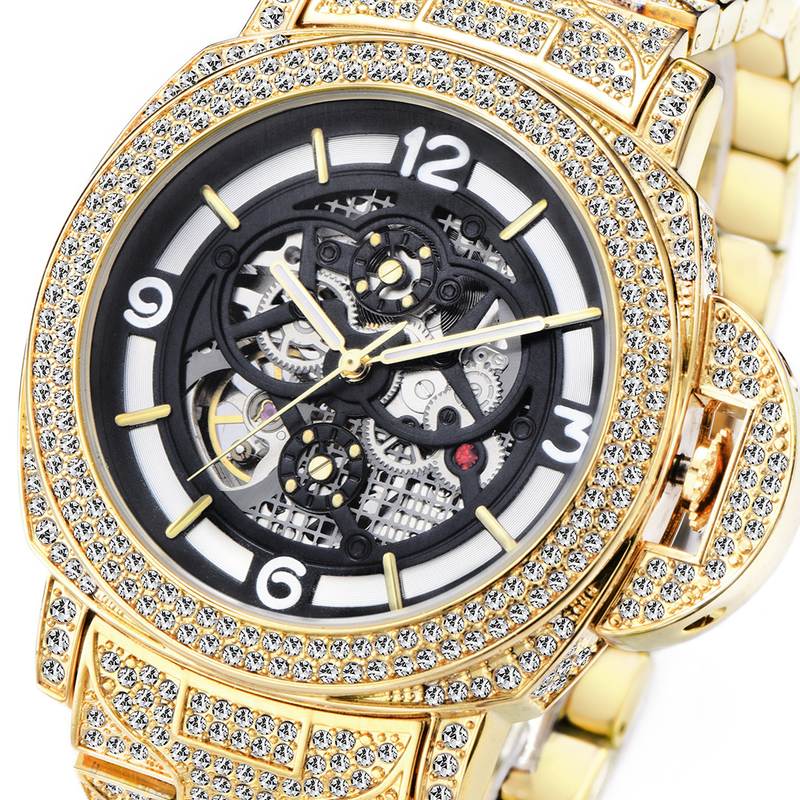 Montre mécanique automatique à grand cadran et fond creux lumineux pour homme_voghion.com