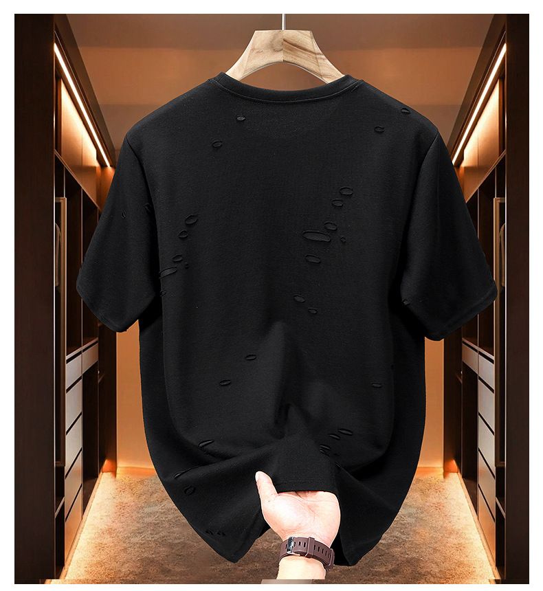 Herrkläder Nya Trendiga Märken Hål Kortärmad Herr T-shirt Stor Storlek Ledig Sommar Plus Tjock Plus Casual Super Tjock_voghion.com