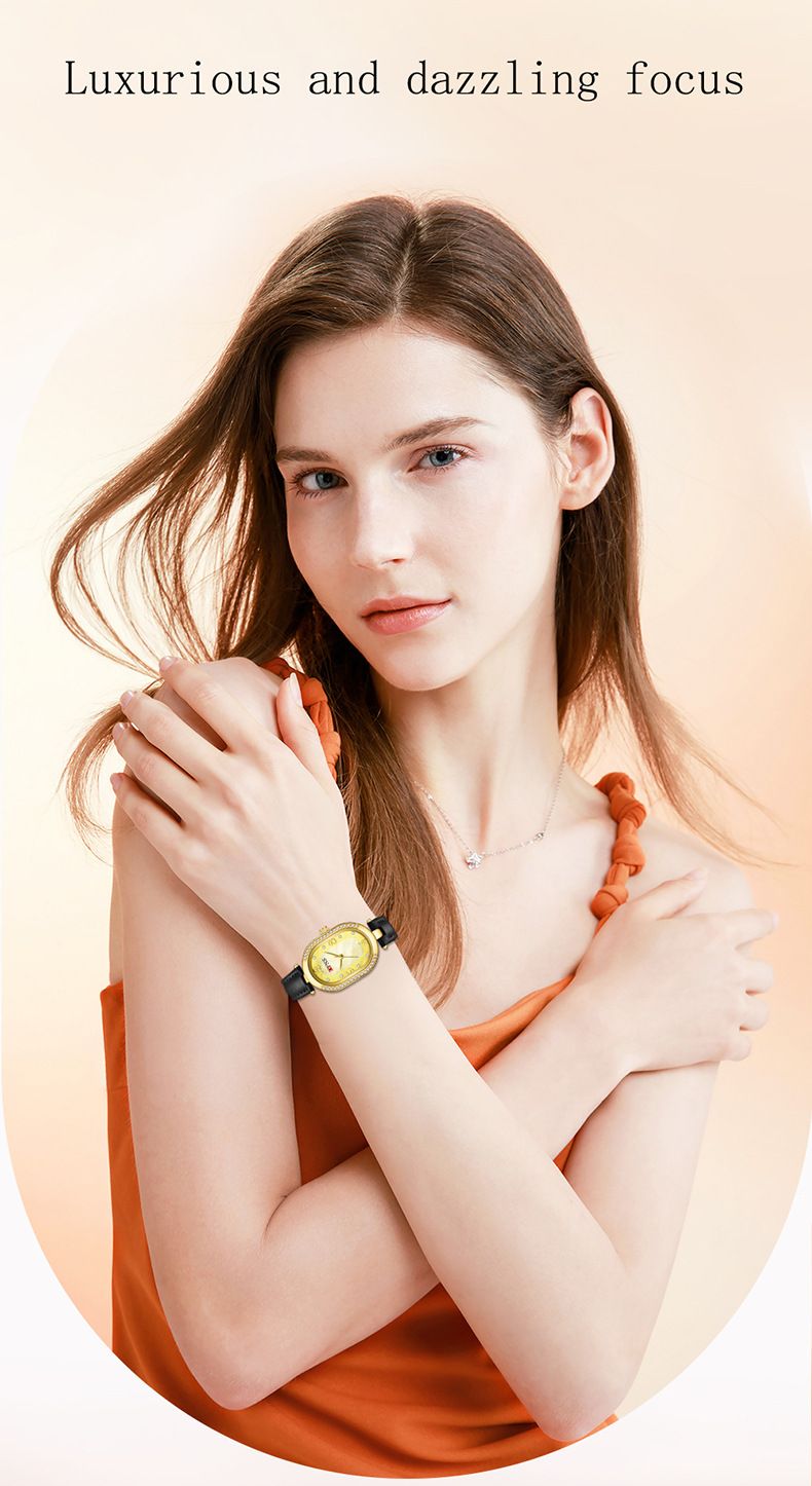 Elegant Mother-of-Pearl Dial Diamond Accent Women's Watch With Leather Strap, Waterproof Quartz Movement, Light Luxury Design Light Quartz Watch_voghion.com