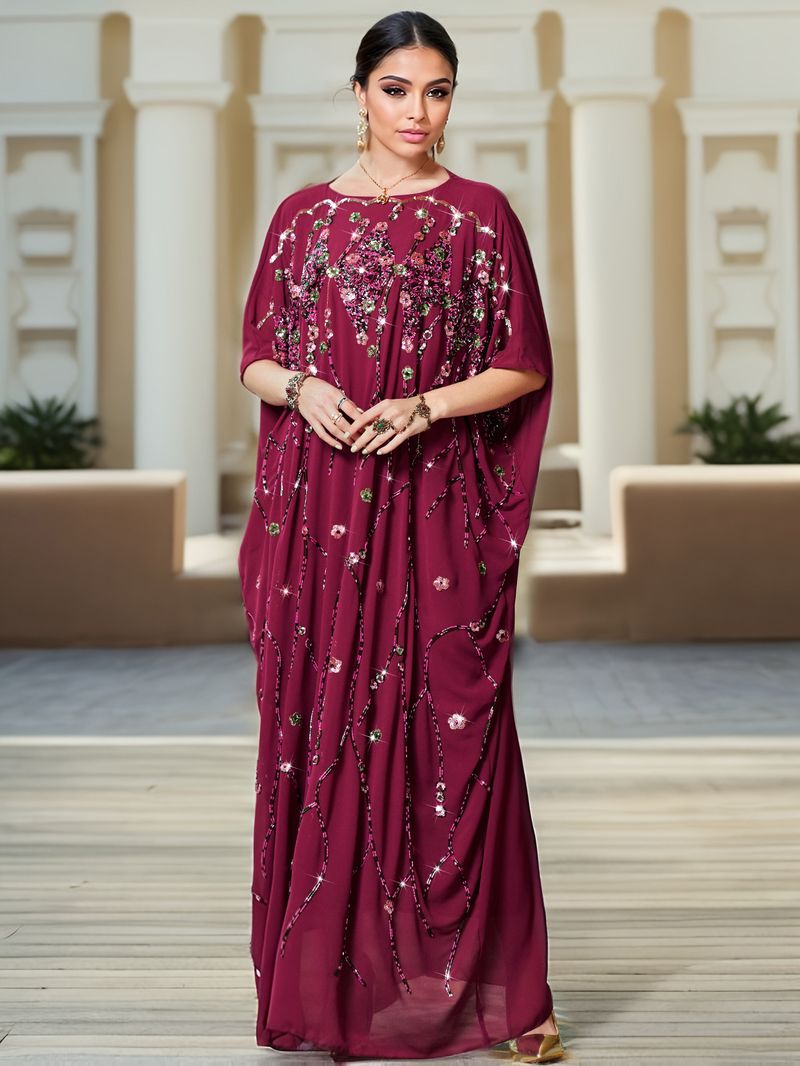 Hand-Embroidered Beaded Cape Dress With 3D Floral Details - Elegant Long Evening Gown_voghion.com