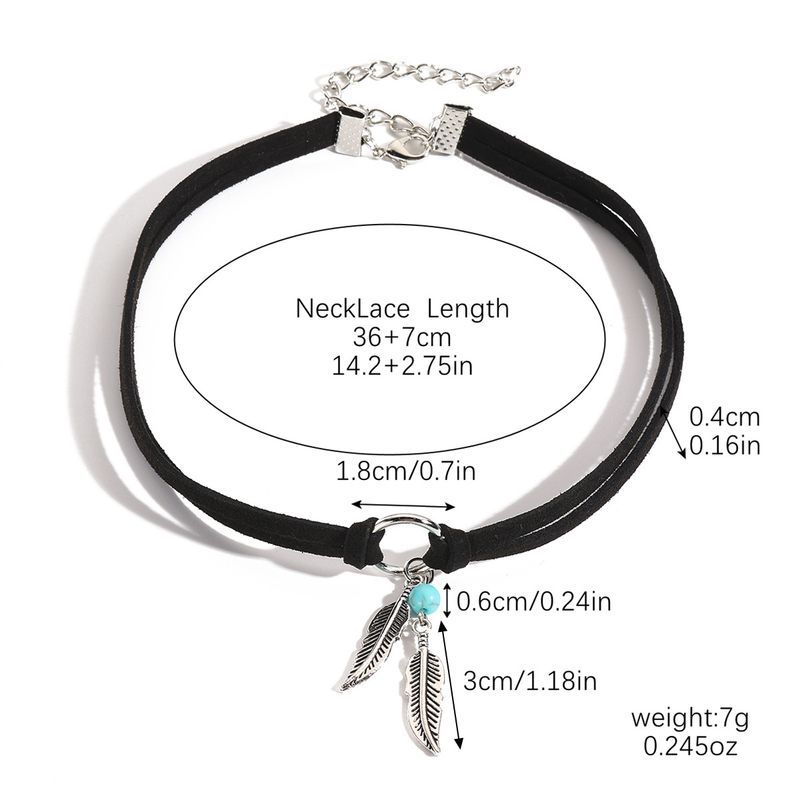 Accessori Collana in pietra naturale boema con ciondolo turchese Collana lunga vintage in pelle marrone_voghion.com