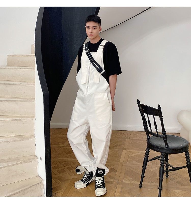 Hue Hue Hue Spring And Autumn Men's Workwear Wide-Leg Strap Jumpsuit Loose Retro Internet Celebrity Cool Hairstylist Trend_voghion.com