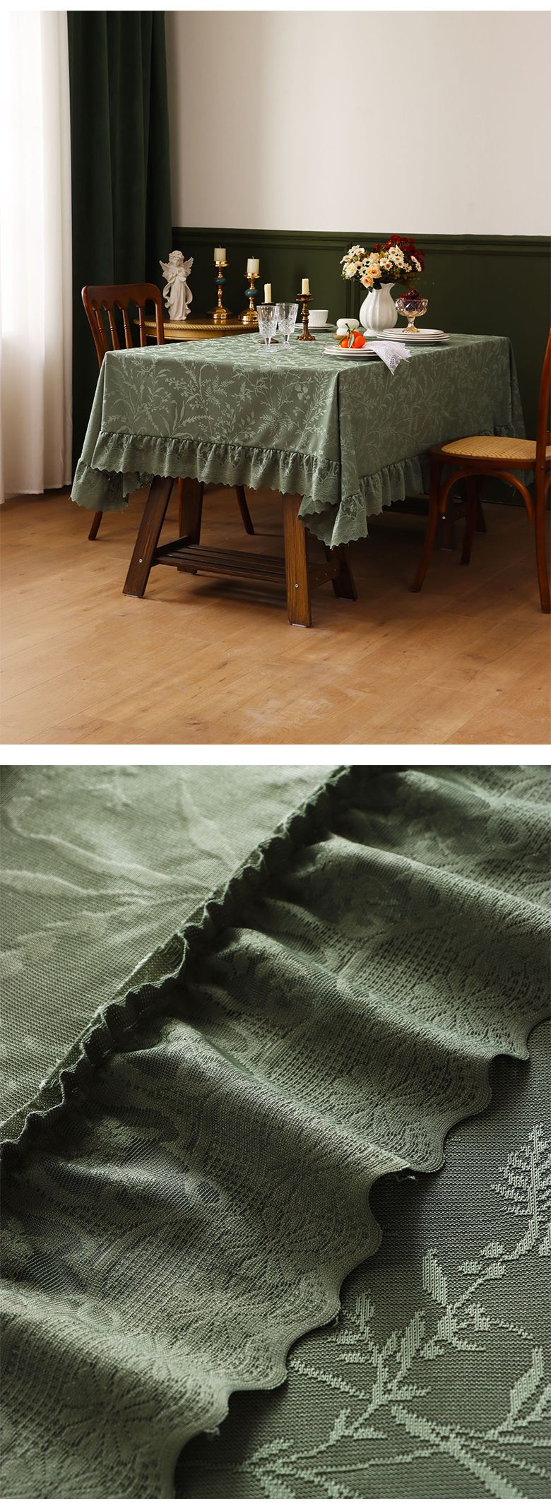 Hochwertige Tischdecke aus Polyester mit Spitzenbesatz – Verdickter Rüschensaum, öl-/rutschfest, mehrere Größen (140 x 100 bis 260 cm) für Bauernessen und Veranstaltungen_voghion.com