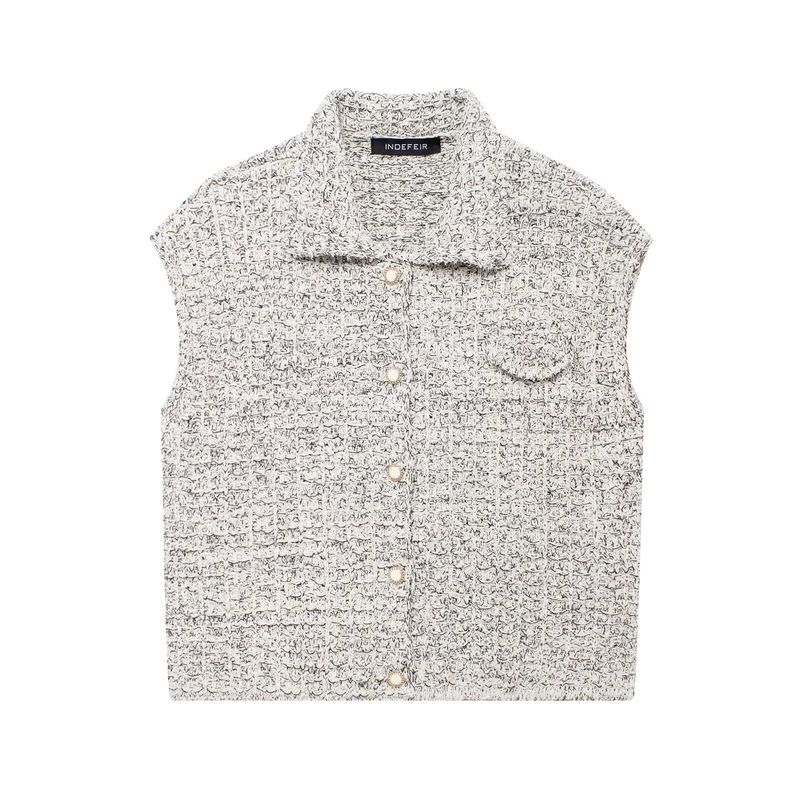 Damenbekleidung 2024 Herbst neue Mode Metallfarblinientextur Strickweste_voghion.com