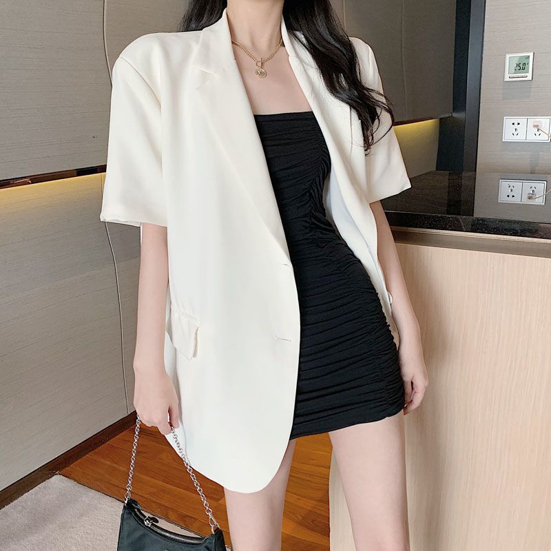 Ensemble deux pièces décontracté pour femme, nouvelle collection été, blazer ample et fin, robe amincissante à bretelles, à la mode_voghion.com