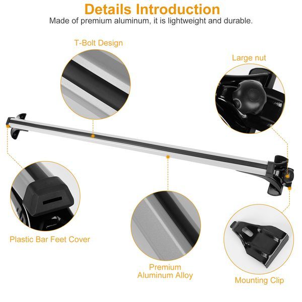 47.24in Universal Top Roof Rack Cross Bar Cargo Carrier Aluminum Crossbar Rack With 165LBS Capacity Fit For Most Vehicle Wagon Car Without Roof Side_voghion.com