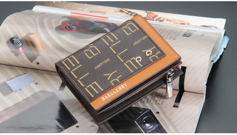 Baellerry Men's Wallet New Fashion Zipper Buckle Coin Purse Retro Wallet Vertical Coin Purse_voghion.com