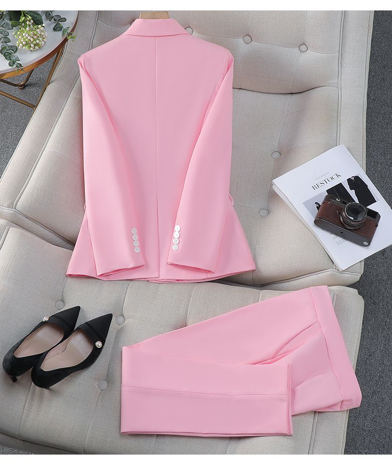 Abbigliamento Donna Completo rosa per donna Primavera e Autunno nuovi completi professionali completi formali temperamento abiti da lavoro colloquio piccolo completo giacca_voghion.com