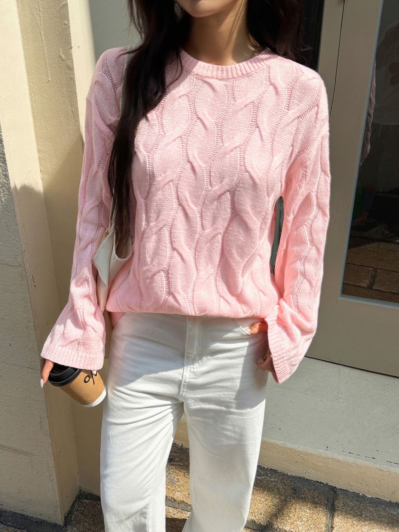 Y2k Chunky Knit Sweater Women's Oversized Long Sleeve Top - Soft Acrylic Pullover In Pink, Blue, Yellow & Beige (S/M/L/Xl)_voghion.com