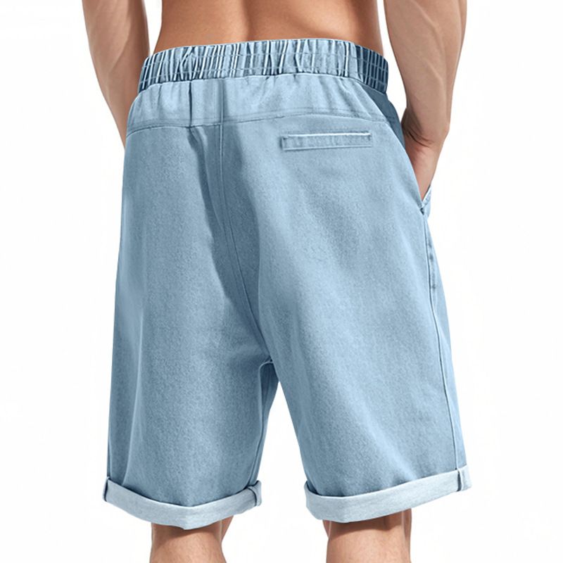 Herren Neue gewaschene einfache Shorts Casual Sports Loose Cotton Denim Fünf-Minuten-Hosen_voghion.com