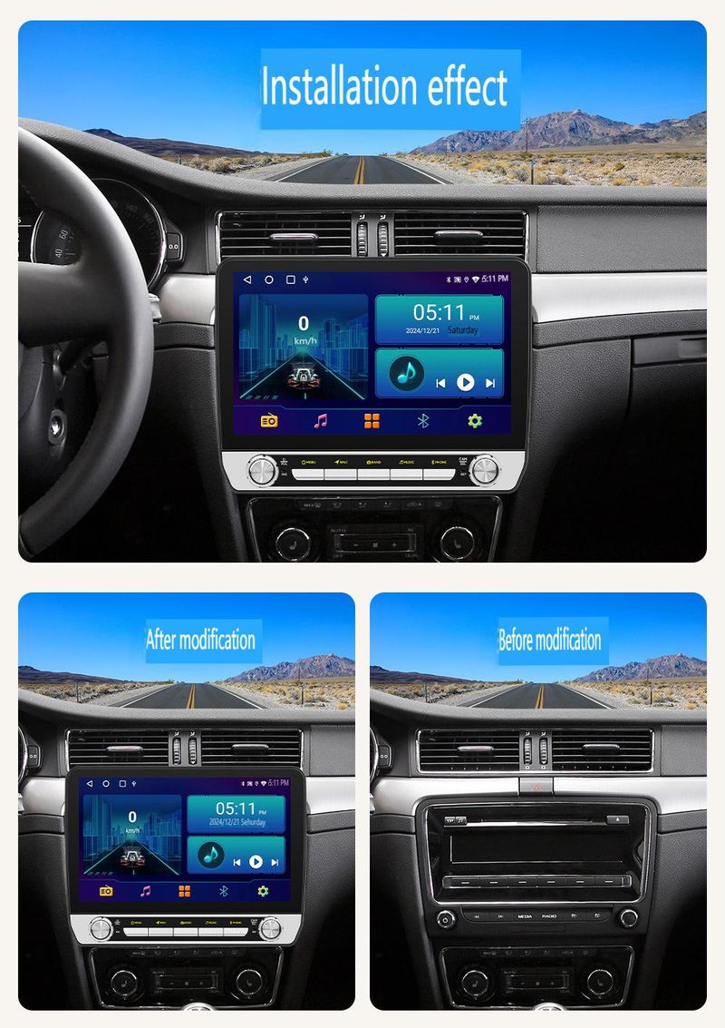 Estéreo universal para coche Android de 10,1" con cámara de visión trasera HD - Sistema de navegación GPS con pantalla táctil de ocho núcleos 4G, CarPlay/Android Auto inalámbrico, Bluetooth 5_voghion.com