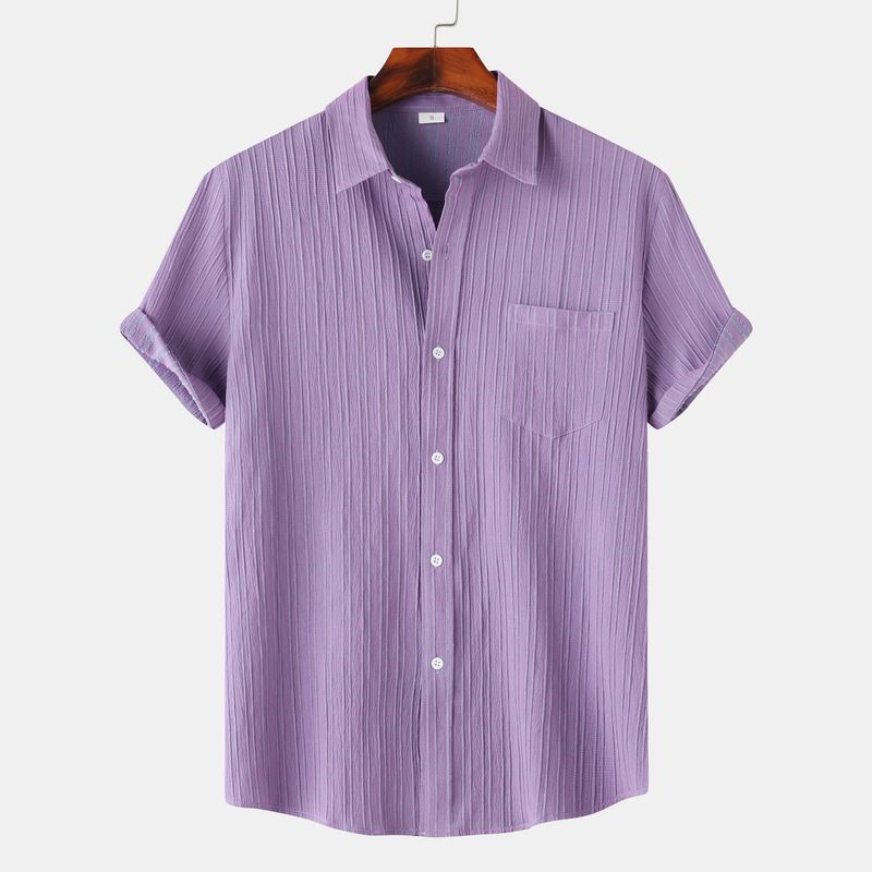 Unbeatable Quality Goods 2025 Summer New Item Men's Solid Color Lapel Short Sleeved Shirt Men_voghion.com