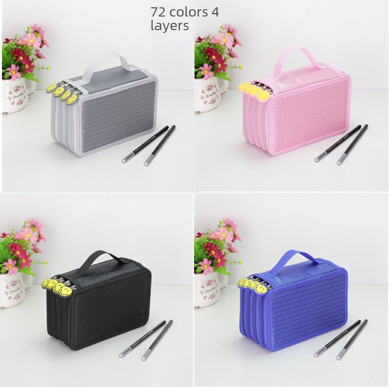 Trousse à crayons à quatre couches pour étudiants, trousse à crayons de couleur pour pinceaux de 72 couleurs, trousse de rangement poreuse pour papeterie, trousse à crayons d'art, vente en gros_voghion.com