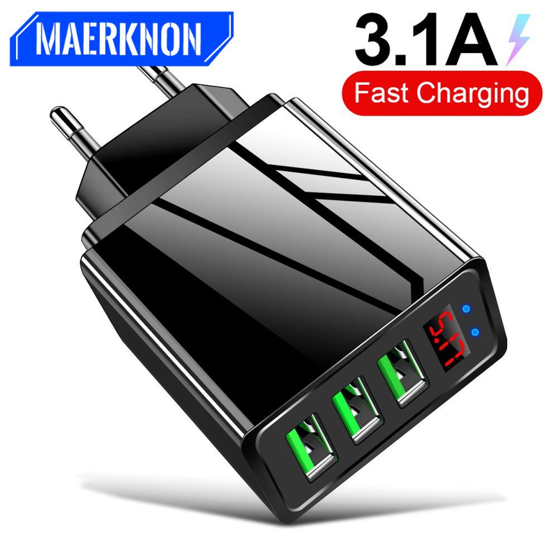 3,1 A 5 V Digitalanzeige 3 USB-Ladegerät für iPhone-Adapter Schnelllade-Wandtelefon-Ladegerät für iPhone 11 7 8 Sam_voghion.com