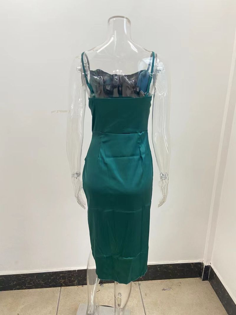 Women's sexy suspender slit skirt 2023 fashion sexy slit satin dress_voghion.com