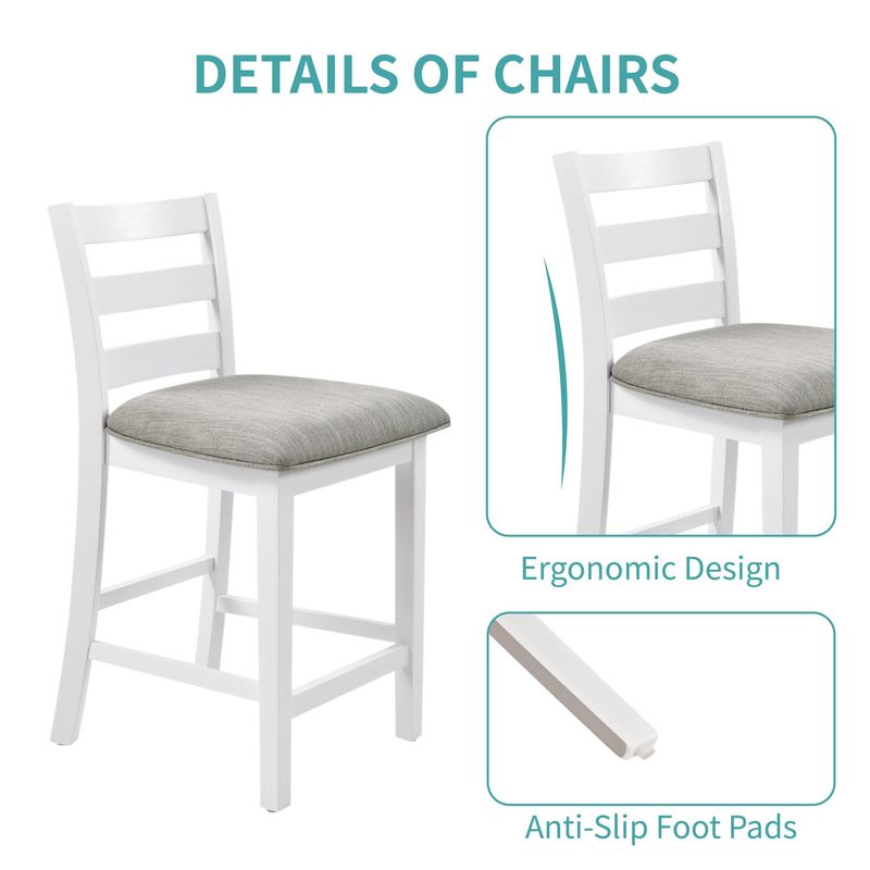 36" Modern Dining Table Set For 2 With Charging Station & 3-Tier Adjustable Storage | Space-Saving Kitchen Set With Upholstered Chairs For Small Spaces, Apartment,White_voghion.com