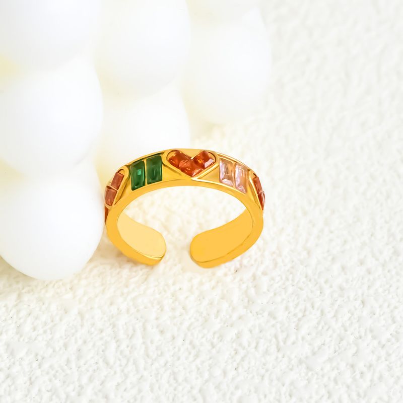 Modischer offener Ring mit Zirkonia, vergoldet, bunt, Emaille, kreatives Design, alltagstauglich, vielseitig, leichter Luxusschmuck_voghion.com