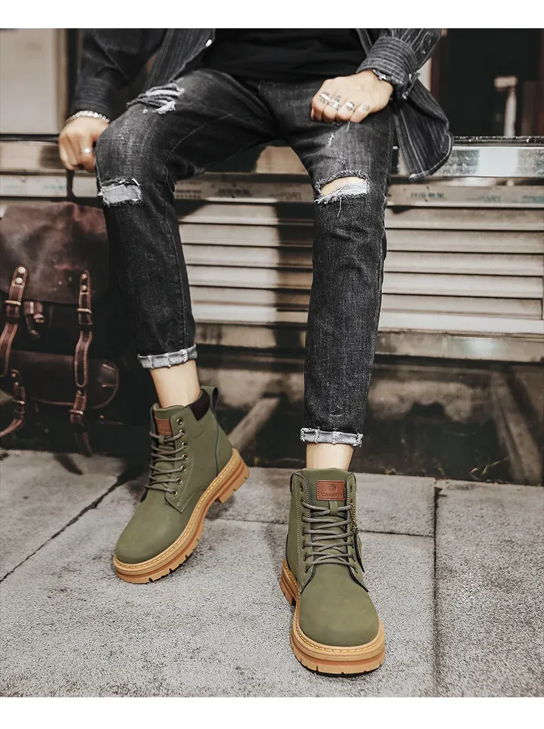 High Top Nahka Muoti Moottoripyörä Miesten Talvisaappaat Miesten Pitsi Kengät Botas Hombre_voghion.com