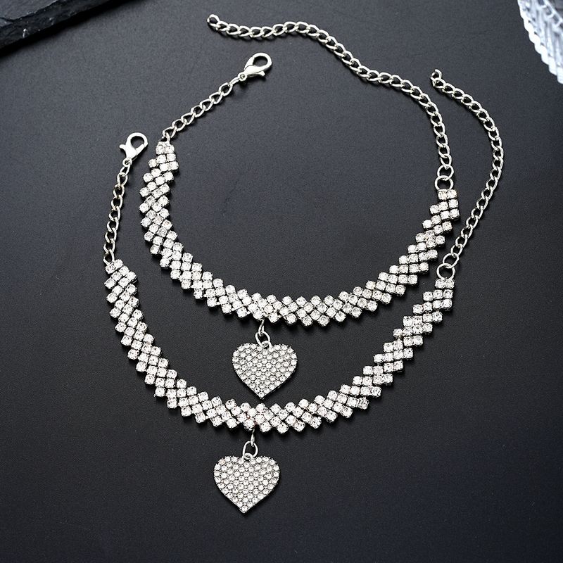 Heißverkauftes Full Beach Fashion Point Diamond Heart Fußkettchen Armband 2-teiliges Set_voghion.com