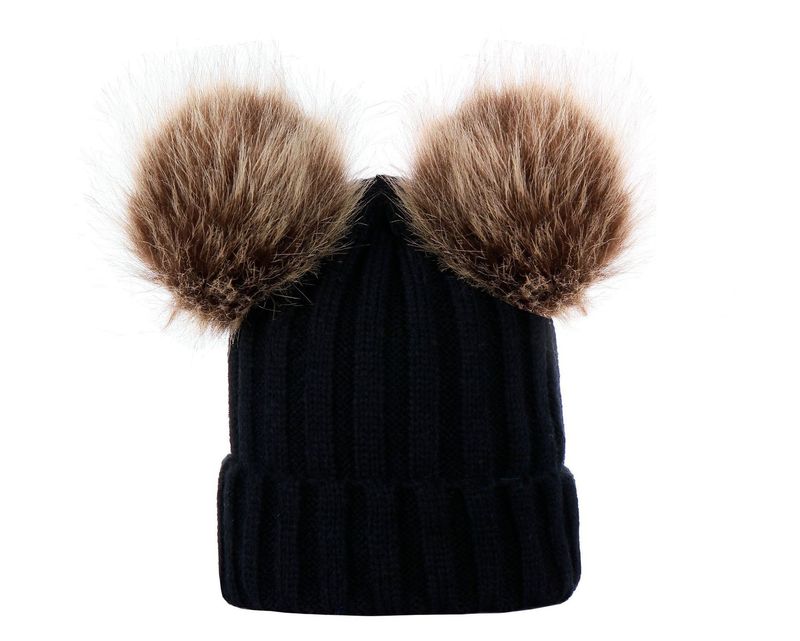 Autumn Winter Women's Parent-Child Knitted Wool Double Pom-Pom Pullover Hat_voghion.com