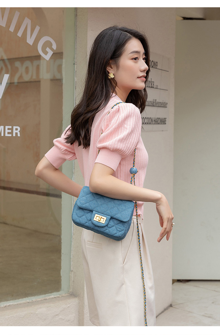Shoulder Bags High-quality Textured Niche Design Canvas Bags Rhombic Chain Denim Messenger Bags High-end Women's Bags_voghion.com