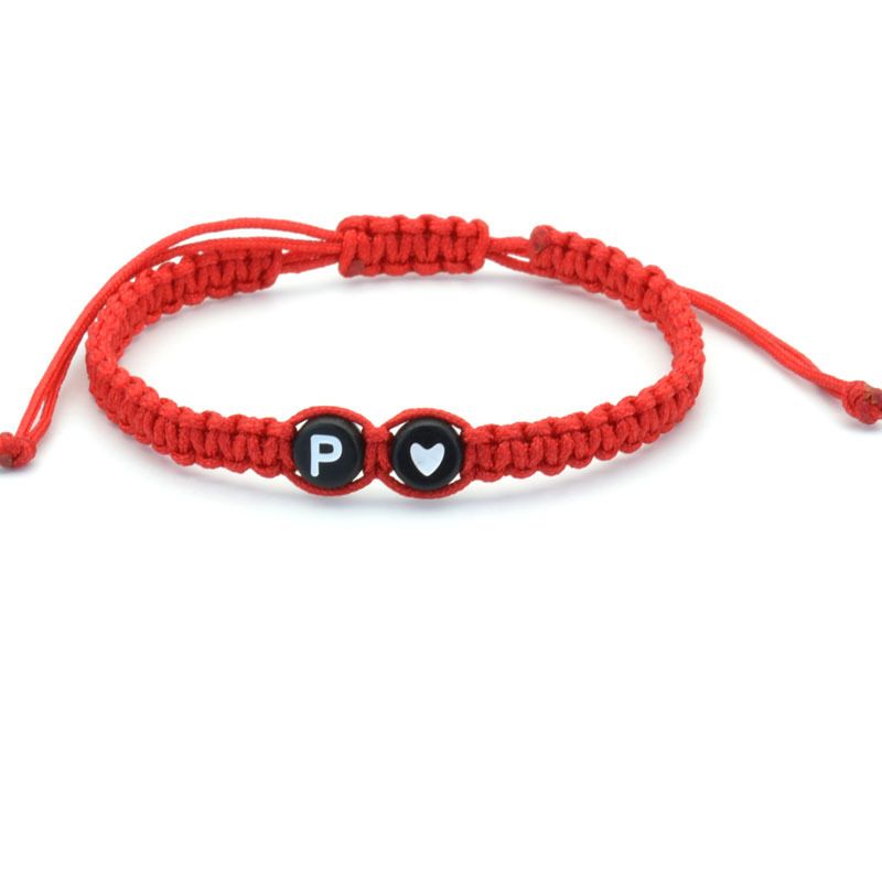 Nouveau bijou 26 lettres anglaises autour d'un bracelet simple en corde rouge tressée en forme de cœur pour couple_voghion.com