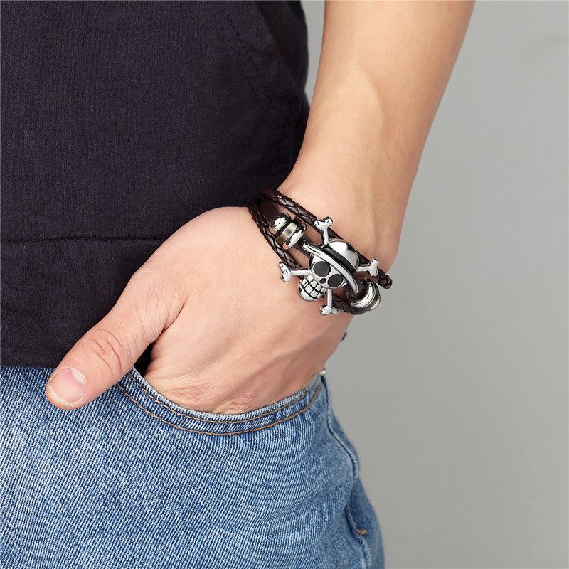 Bracelet tête de mort punk grand public Ou Han Fei, bracelet en cuir à tête de fantôme dégoulinant d'huile de roi pirate atmosphérique_voghion.com