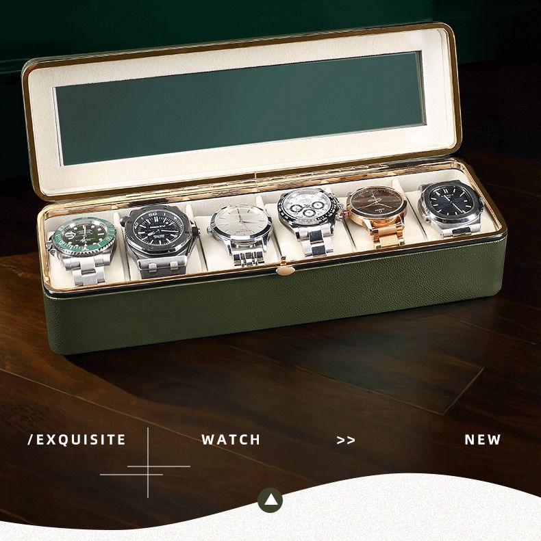 Leather Metal Frame Watch Box Glass Skylight Watch Storage Display Packaging Box_voghion.com