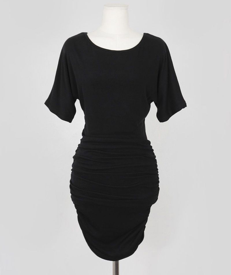 Corea del Sud Dongdaemun Abito estivo da donna, sexy, aderente, con arricciature, maniche corte, spalle scoperte_voghion.com