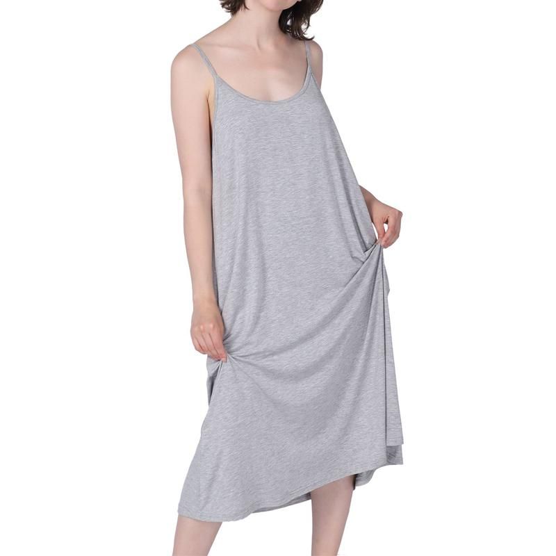 Nachthemden für Damen in Übergröße, Sommer, modal, Spaghettiträger, Midi-Länge, übergroße Nachtwäsche für Damen_voghion.com
