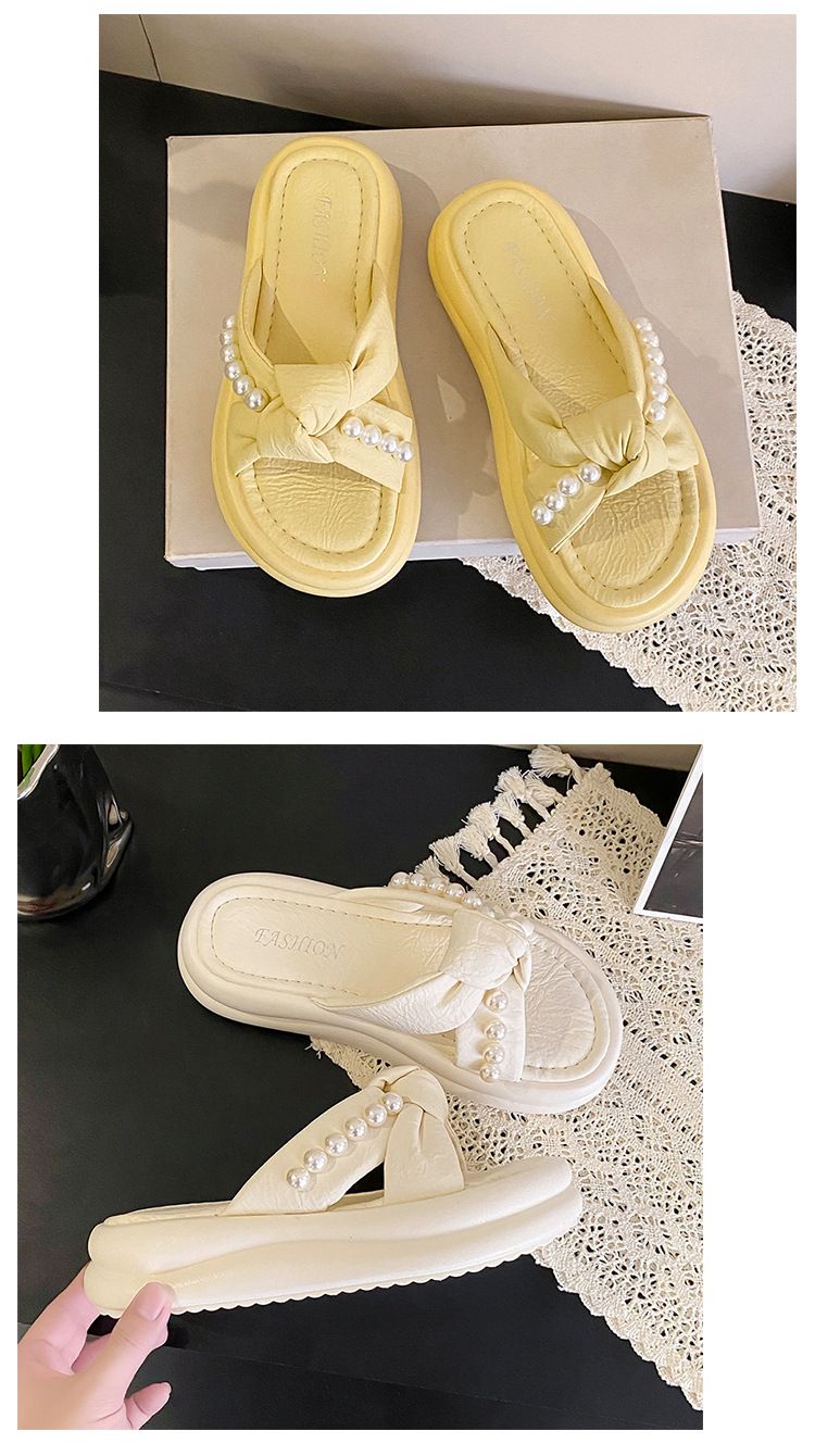 French Style Nicole Outdoor Non-slip Thick Bottom Women's Slippers 2025 Summer New Fashion Pearls Casual Sandals_voghion.com