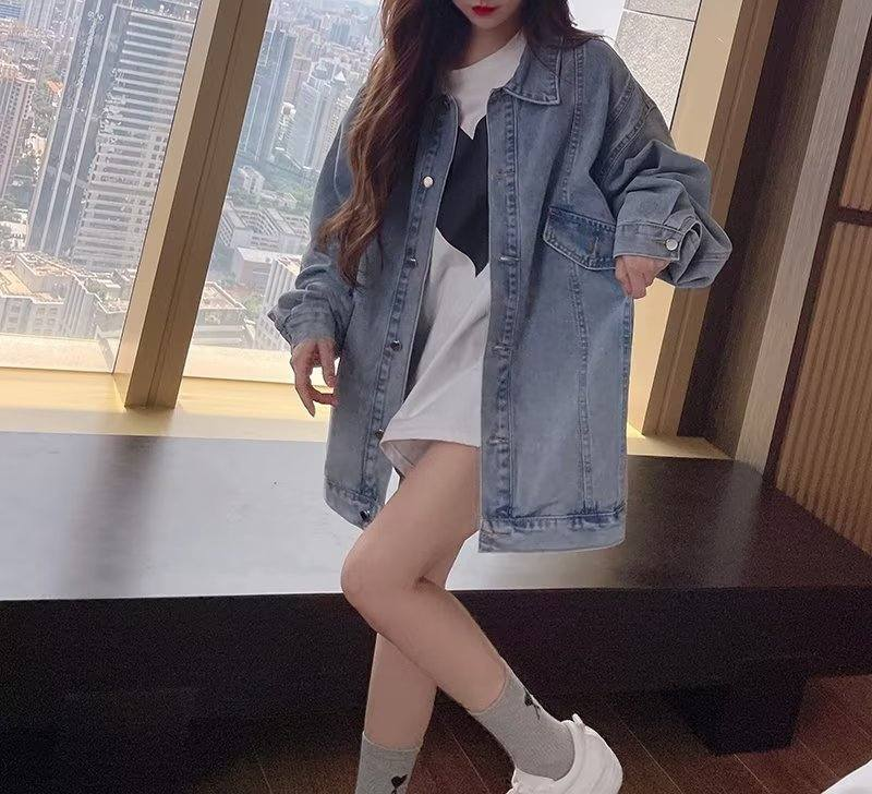 Chaqueta corta vaquera Harajuku de color liso, nueva pieza, de manga larga, de un solo pecho, sencilla y moderna para mujer 218-8WT2033P65_voghion.com