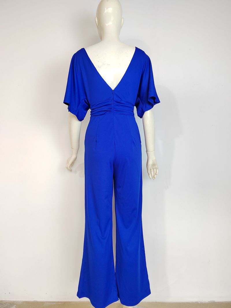 Damesjurk Jumpsuit Hot Sale Diepe V-broek met hoge taille en wijde pijpen_voghion.com
