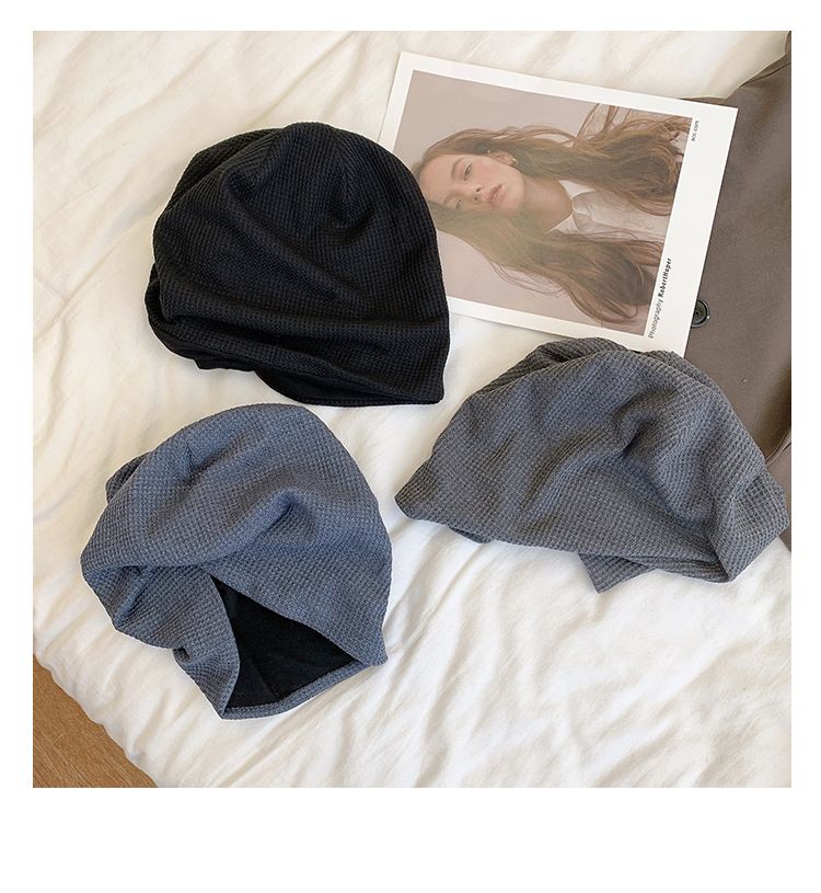 Hat Women's Winter Wool Hat Large Head Circumference Baotou Cold Hat Spring And Autumn Black Thick Knitted Pile Confinement Hat_voghion.com