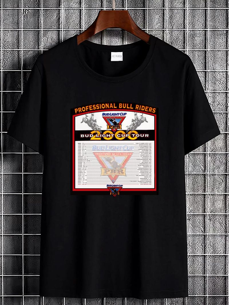 Maglietta Professional Bull Riders Vintage Y2K 2000 Rodeo PBR Bud Light Cup Tour Uomo Taglia Large Leggermente Morbida Unisex Streetwear Elasticizzata_voghion.com
