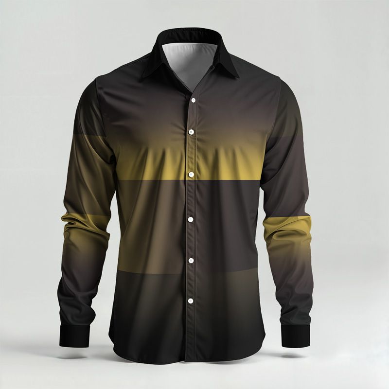 2025 Spring Summer Men Shirt Set Geometry Print Fashion Simple Two Piece Set Mens Gradient Lightweight Party Long Sleeves Suit_voghion.com