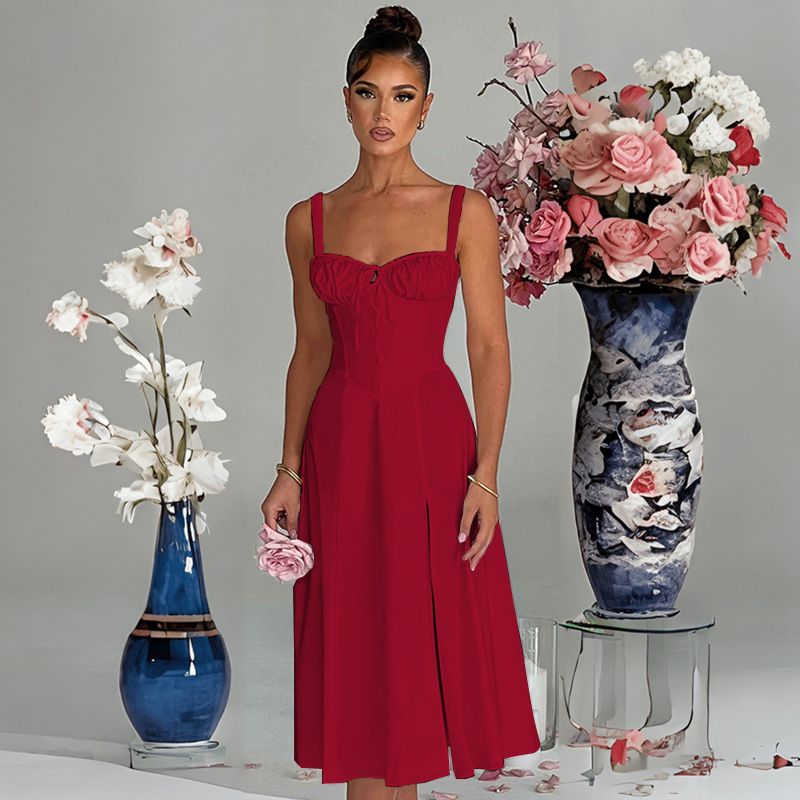 Rochie de primăvară și vară europeană și americană, la modă, casual, cu dantelă, slim fit, cu fante, high end, pentru femei_voghion.com