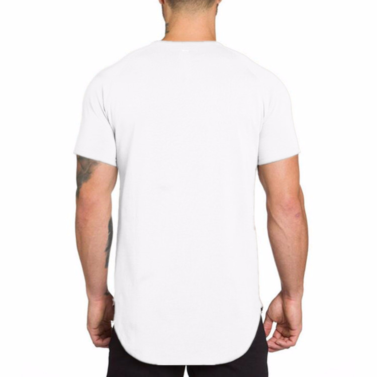 T-shirt de sport à manches courtes pour hommes, couleur unie, blanc, long, respirant, tendance, coupe slim, fitness, été_voghion.com