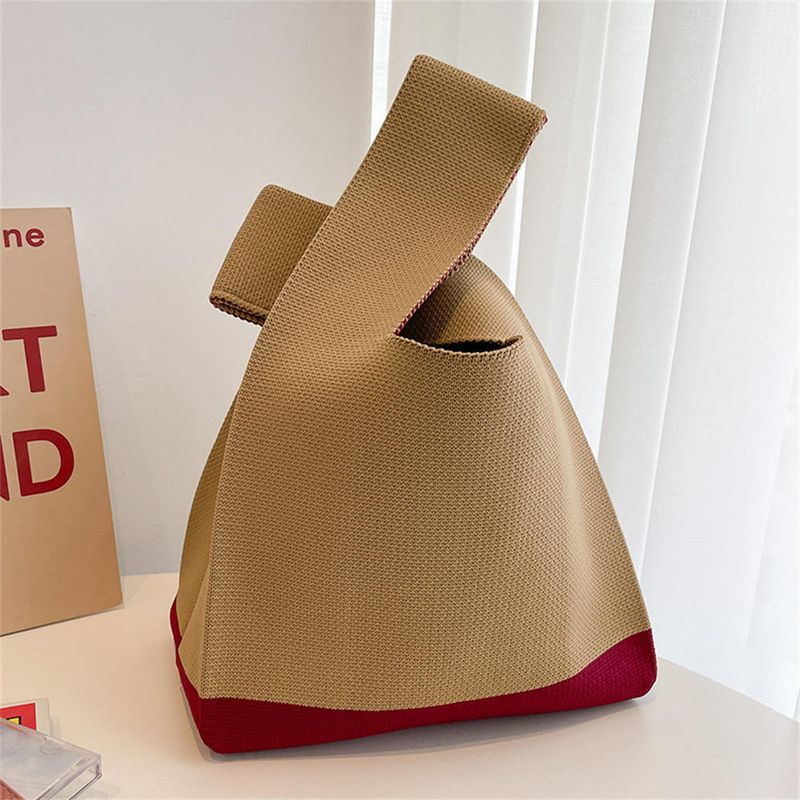 Borsa a mano in maglia fatta a mano da donna Mini borsa da polso con nodo Borsa per la spesa riutilizzabile per studenti a righe larghe scozzesi a colori casual_voghion.com