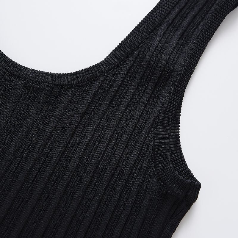 Abito da donna in maglia sottile senza maniche, stile piccolo profumo, plissettato, con scollo a U e bretelle, stile svasato_voghion.com