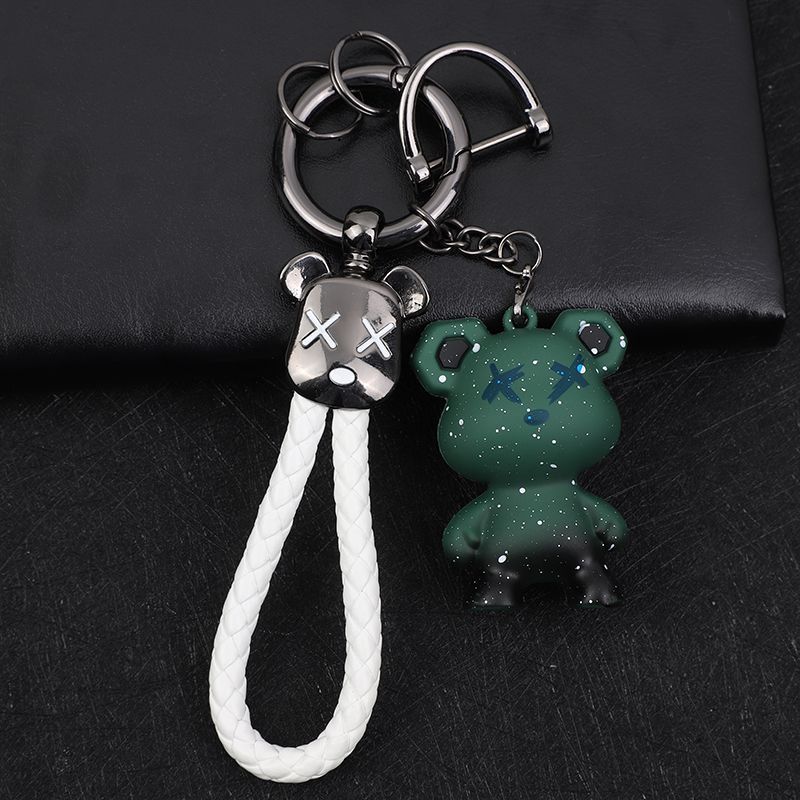 Přívěsek na klíče s chameleonovým medvědem a pleteným lanem do auta, ženský kreslený medvěd, kreativní pár, nádherný přívěsek na tašku_voghion.com
