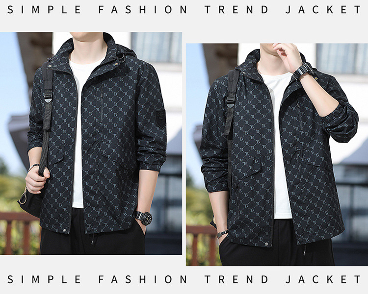 Jachetă bărbați, jachetă de primăvară și toamnă, caldă, cu glugă, casual, la modă, toamnă, guler înalt, Douyin, stil fierbinte_voghion.com