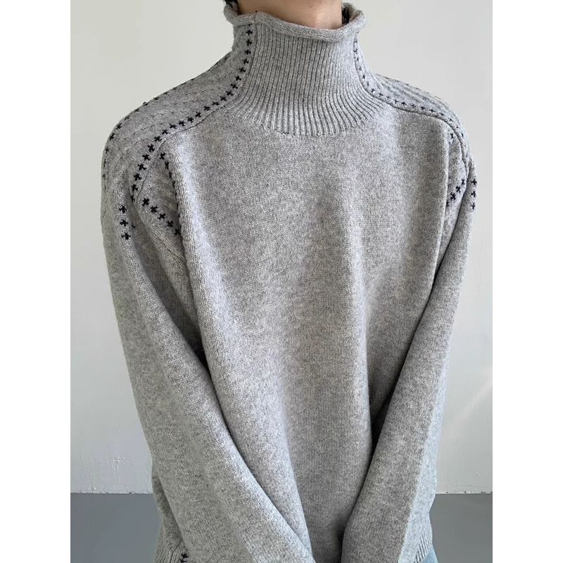 New high neck sweater for men, casual and niche design for spring and autumn, lazy knit sweater, base top_voghion.com