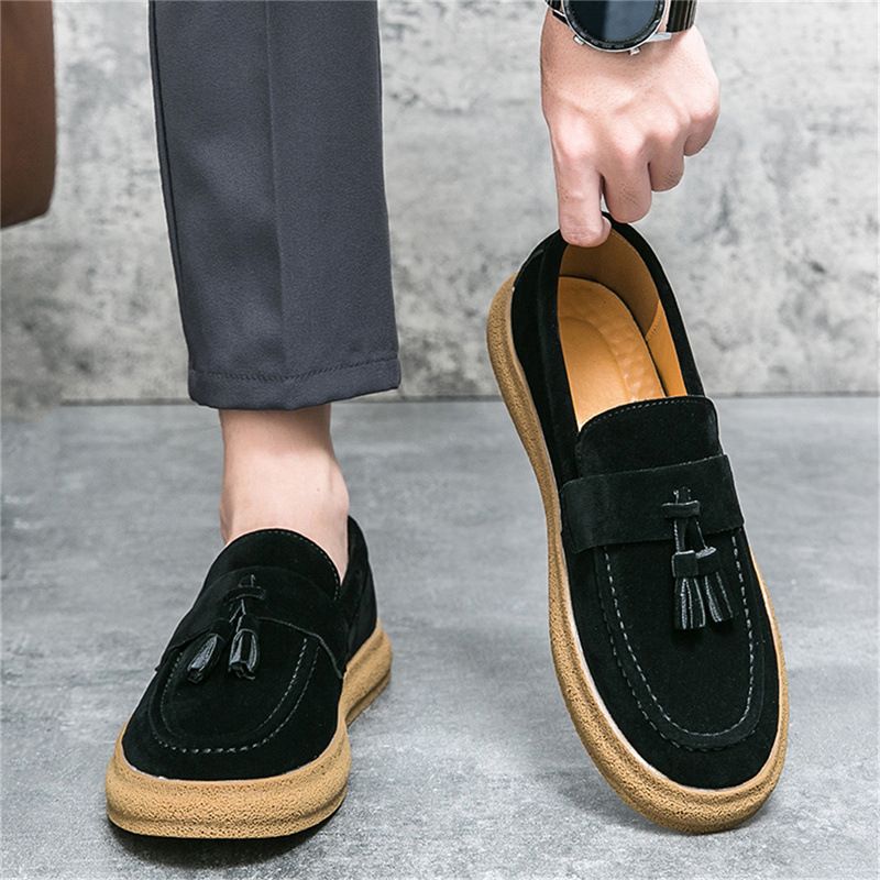 Bean For Men Autumn Tassels, Faule Menschen mit einem Fuß auf Loafern, Vielseitige koreanische Version Mattleder Kocharbeit_voghion.com
