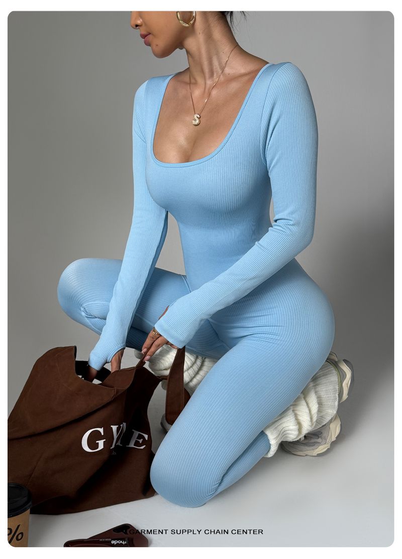 Wow & European And American Style Seamless Long Sleeve Tight Jumpsuit For Women, One-Piece Sports Yoga Bodysuit,_voghion.com
