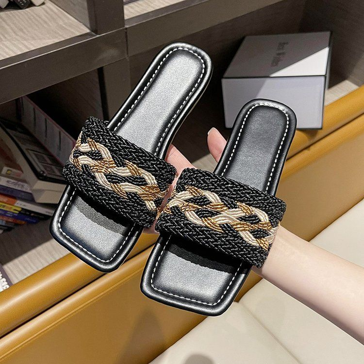 Sandali in stile etnico da pescatore da donna da indossare in estate, taglia 41-43, grande tessuto in erba che assorbe il sudore con fondo piatto_voghion.com